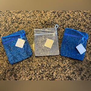 Set of 3 sparkly mini purses in blue & silver. NWT